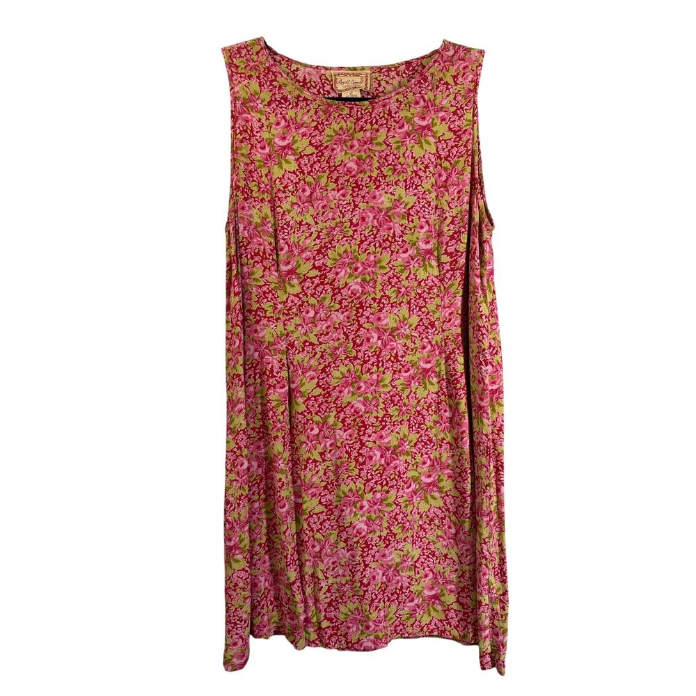 APRIL CORNELL Dress XL‎ Vintage Ditsy Floral Rose Print Sleeveless Scooped Neck